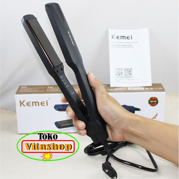 Kemei KM 329 GRATIS PENCIL ALIS 3 WARNA Catokan Rambut temperatur suhu catok pelurus