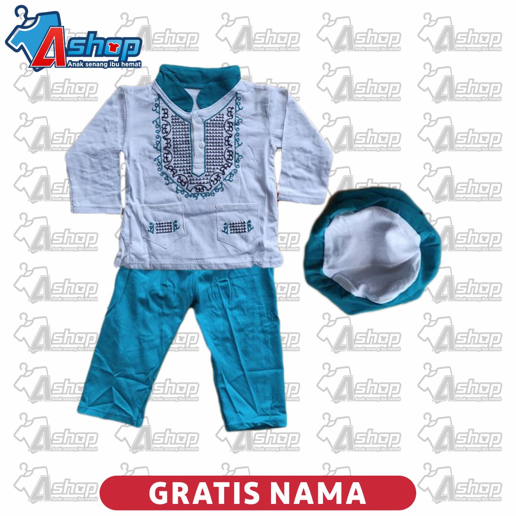 Jumper Bayi Muslim Panjang Plus Peci Gratis Sablon Nama