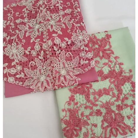 Kain Kebaya Encim Kartini Kutubaru Bordir Payet | Kebaya Muslim Pesta Wisuda Pink - Hijau Mint