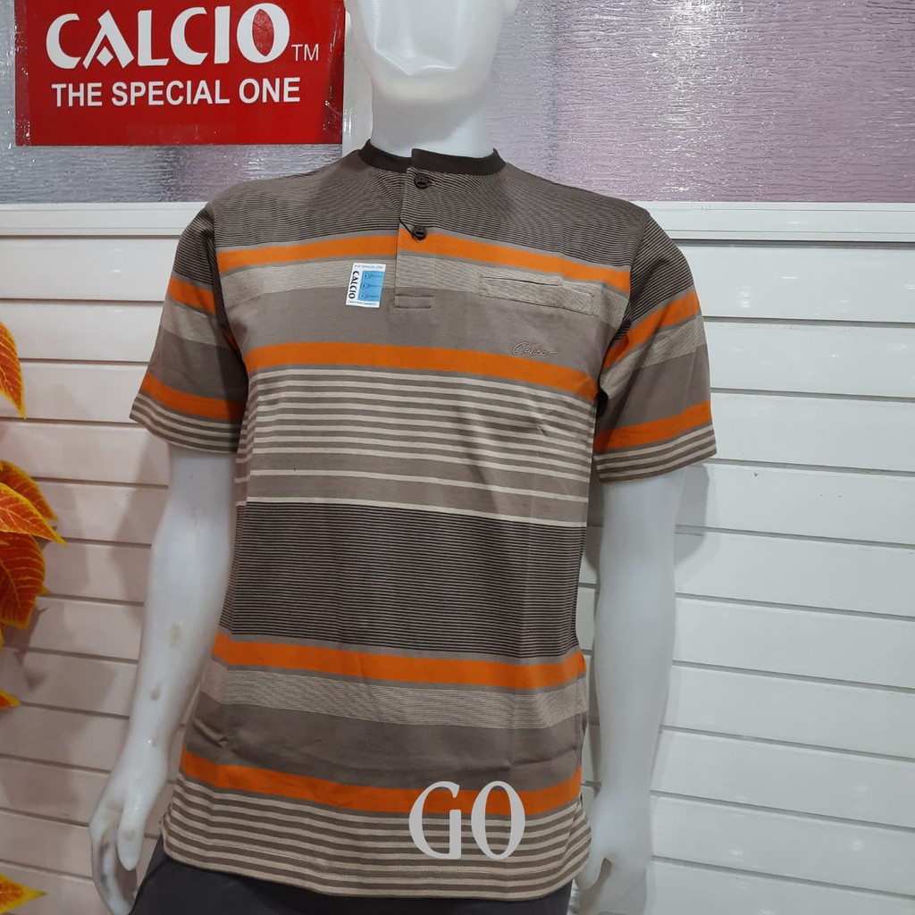 gos CALCIO -81733 POLO SHIRT PRIA CASUAL Garis-Garis Branded 100% Original