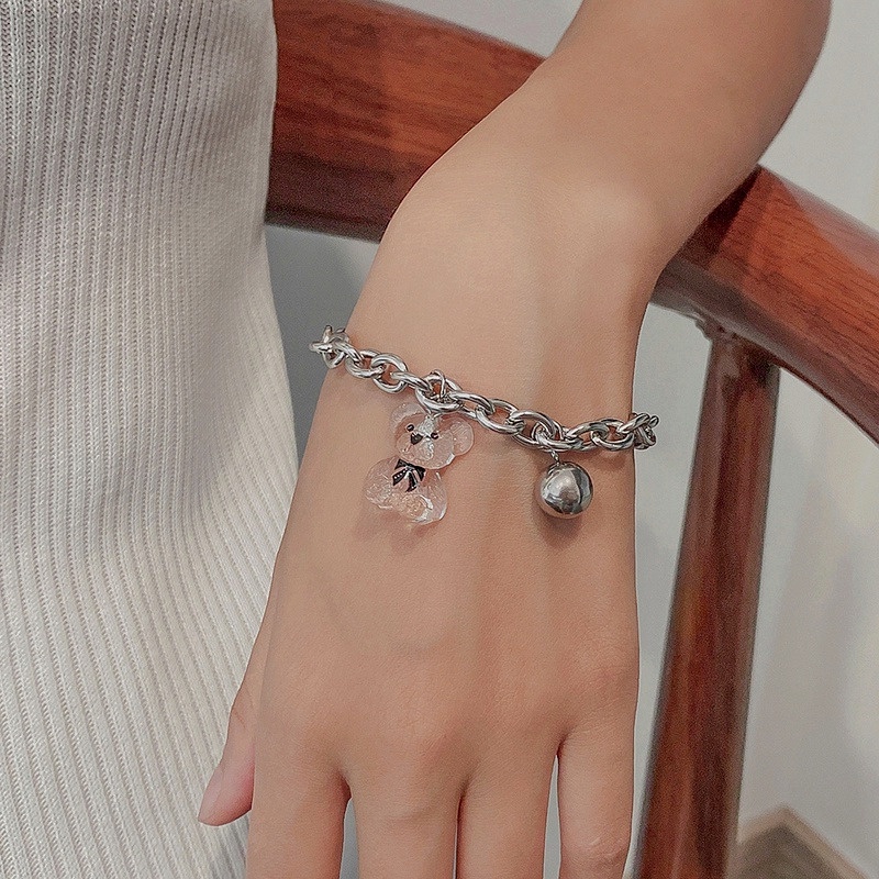 Gelang Liontin Beruang Hollow Bahan Alloy Gaya Korea Untuk Wanita