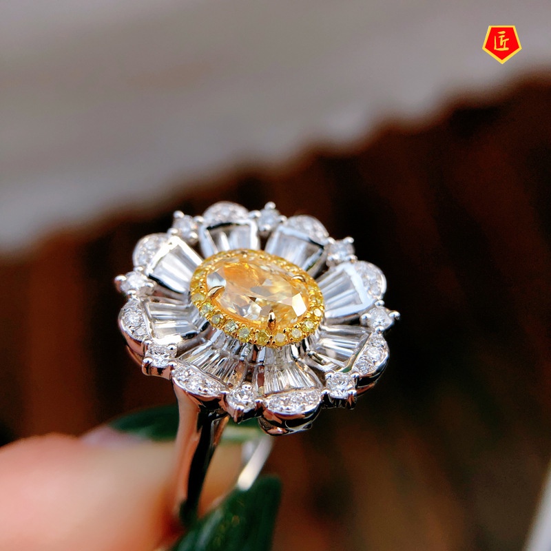 [Ready Stock]Fashion Personality Yellow Diamond Gorgeous Blooming Flower Ring