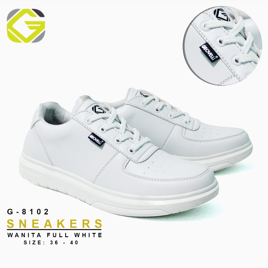 COD! Sepatu Geovelli Full White Grade Ori Murah Cewek Sepatu Putih Wanita Sneakers Kekinian Trendy