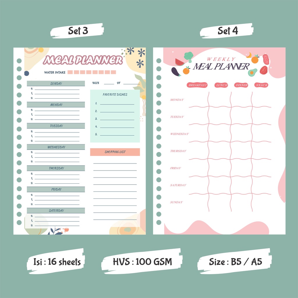 

Meal Planner - Binder Loose Leaf A5 & B5 - Tropical Design