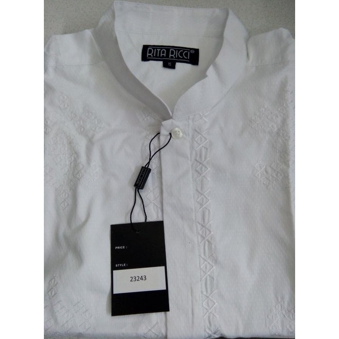 Star Seller Kemeja Koko Rita Ricci Bordir Putih Lengan Panjang Ukuran S- Big Size - S, Panjang