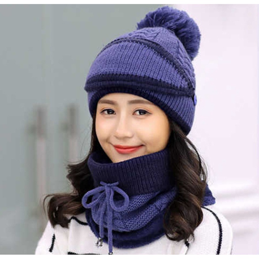 IMPORT WOMAN GIRL WINTER BEANIE KNIT HAT SCARF MASK ONE SET TOPI RAJUT SYAL MASKER MUSIM DINGIN WANITA ANAK