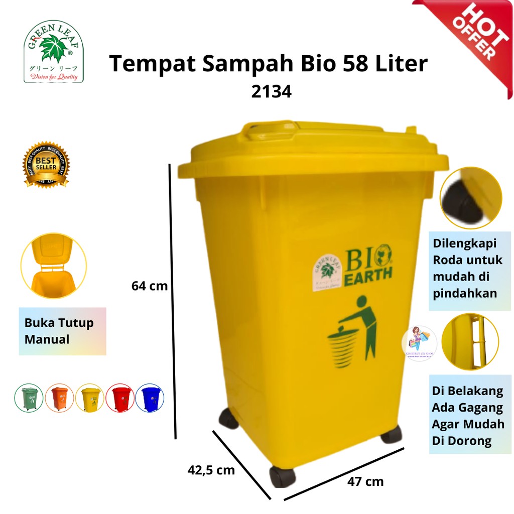 Tempat Sampah BIO 58 Liter 2134 Green Leaf Dustbin Roda