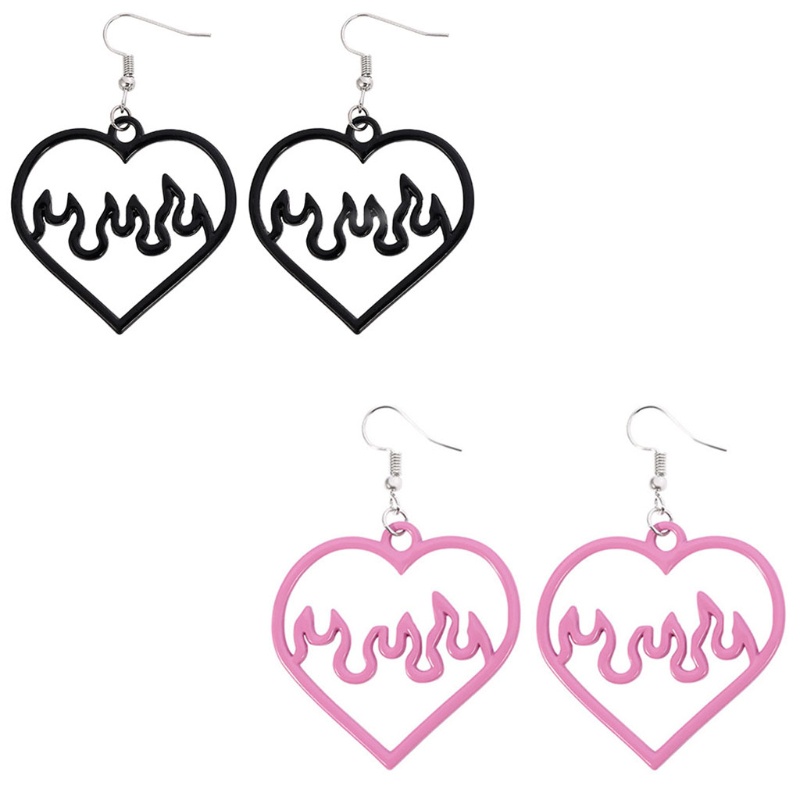 Siy Anting Tusuk Gantung Bahan Akrilik Desain Hati Warna Hitampink Gaya Punk Untuk Wanita