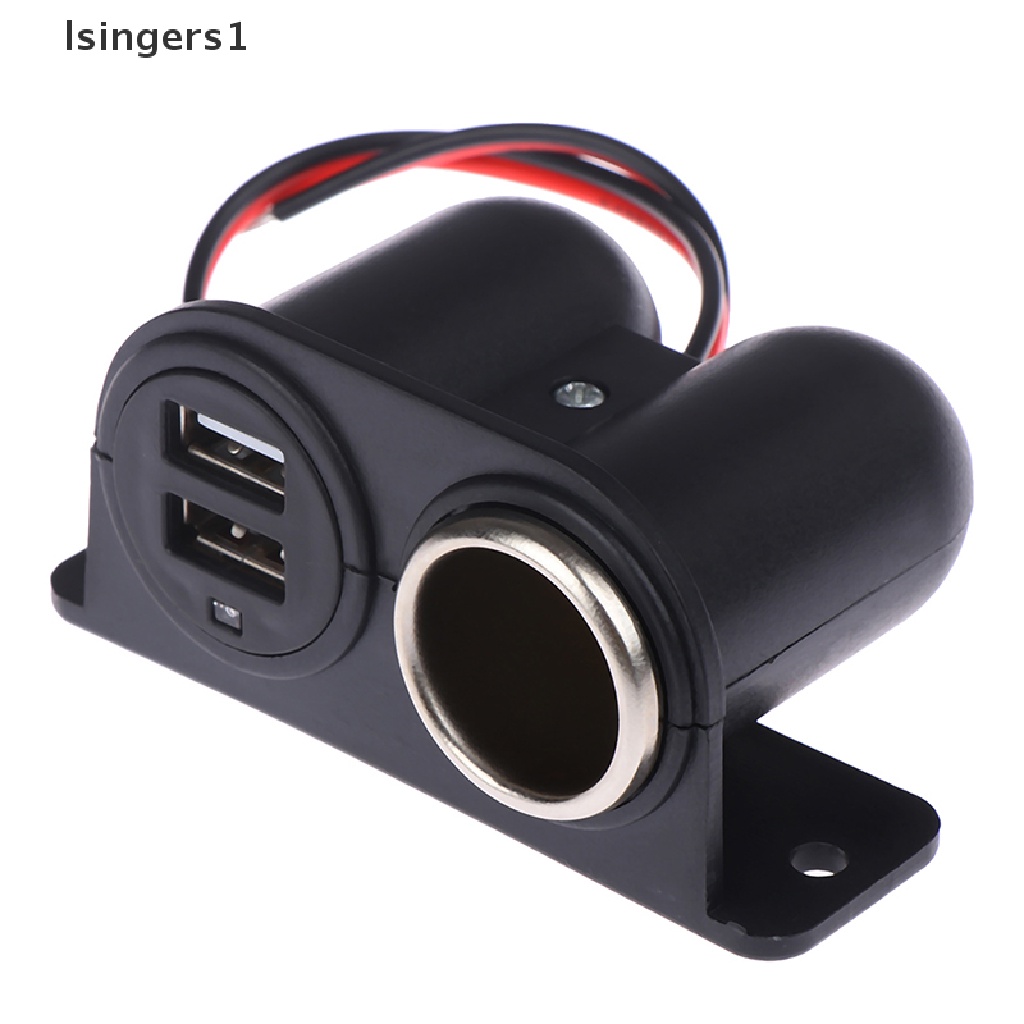 (lsingers1) Power Outlet 12V / 24V Dengan 2 Port Charger USB Untuk Aksesoris Mobil