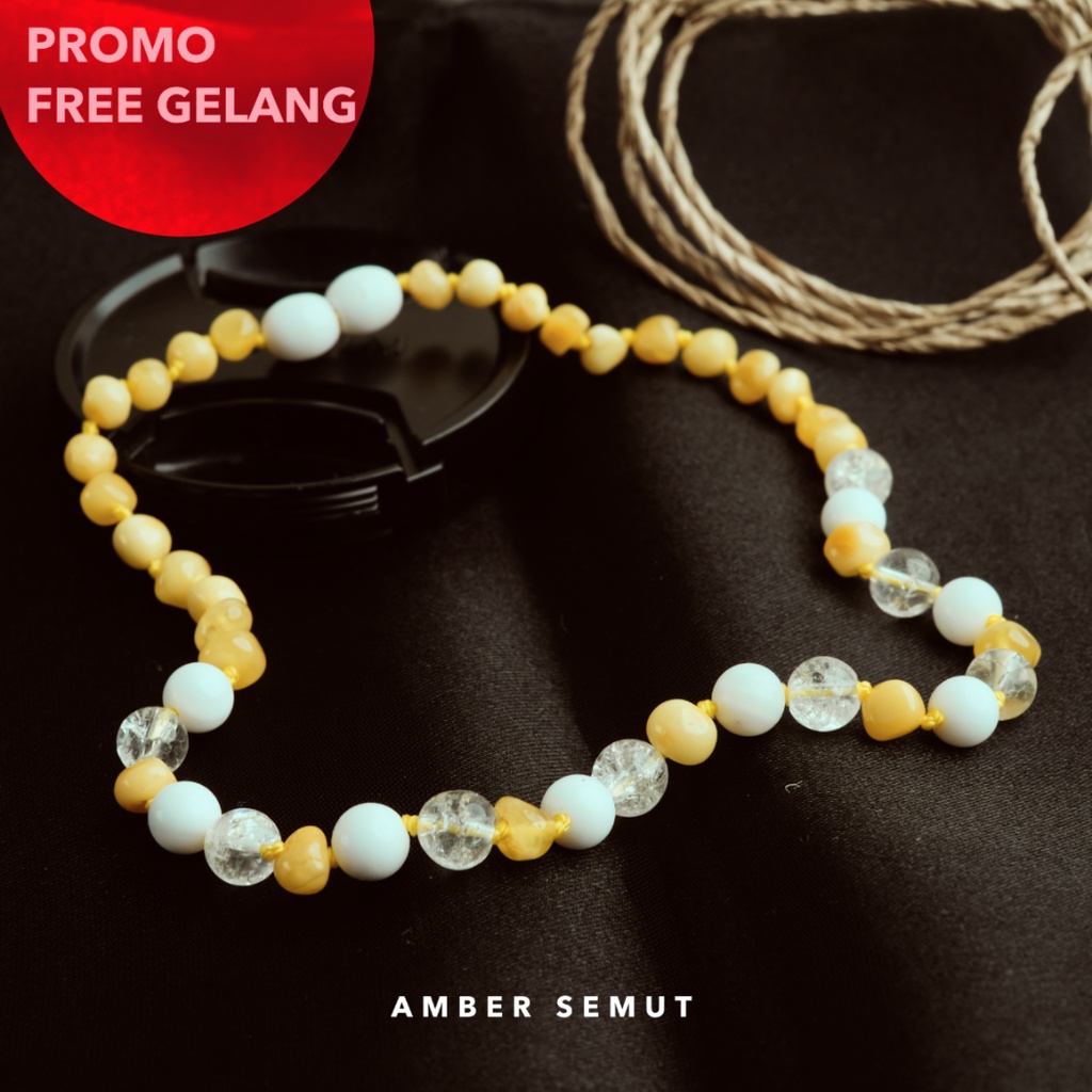 PROMO FREE GELANG - Kalung Amber Milk Glossy X Crystal by Amber Semut