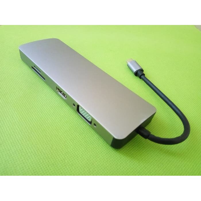 Type C to VGA HDMI USB CardReader Lan 8 in 1 by Lexcron