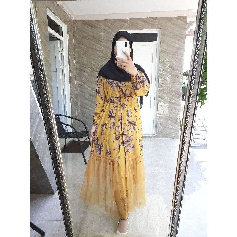 ~KY~ One Set Tunik Monalisa Mix Tutu Motif Bunga/Setelan Celana Tunik Tutu Tile