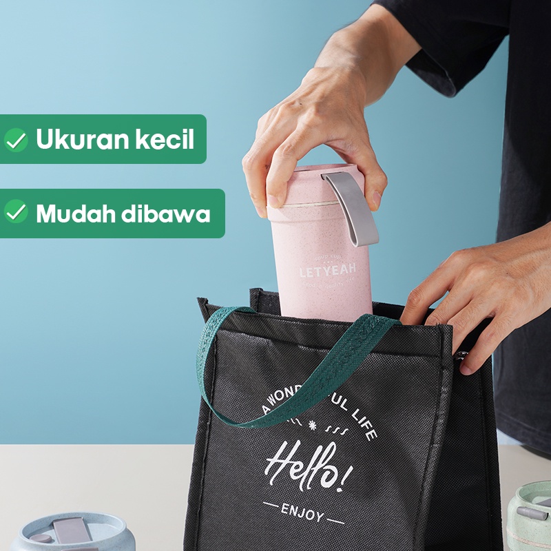 Letyeah &amp; Kaizenliving Cangkir sup tahan panas anti bocor tumpah portable dengan sendok / BPA free