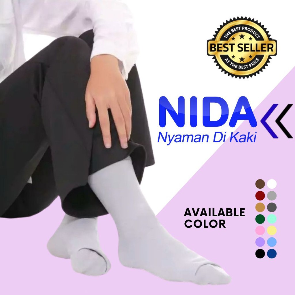 Kaos Kaki Wudhu Wanita Muslimah Nida Polos Bahan Tebal Panjang 35 cm Sebetis Halus dan Anti Bau