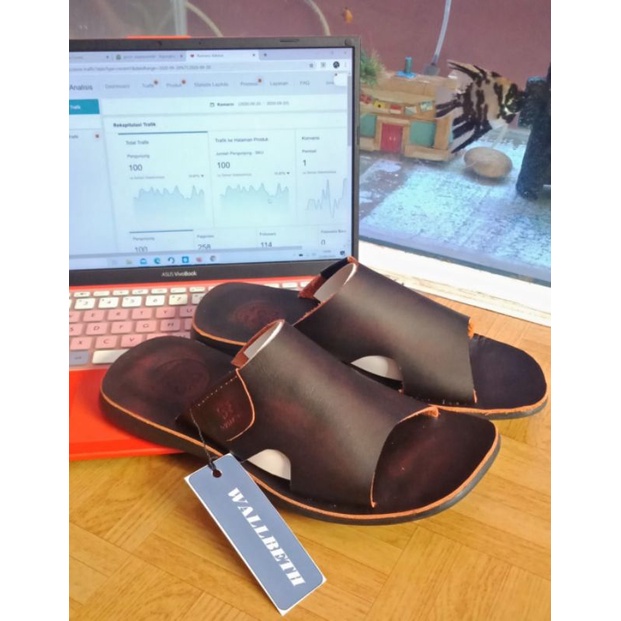 Sandal kulit asli pria model selop bahan 100% kulit asli