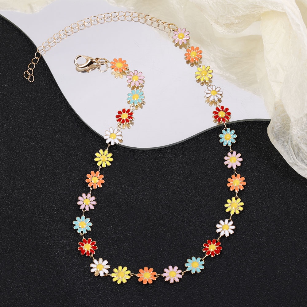 Fashion Perhiasan Wanita Daisy Kecil Choker Sederhana Vintage Bunga Matahari Daisy Kalung Bohemian Multicolor Klavikula Rantai Pesta