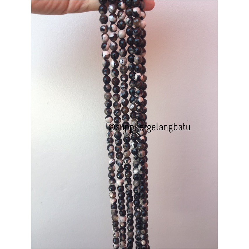 batu dalmantion agate FACETED BEADS 8mm cutting bahan gelang kalung aksesoris fashion black white