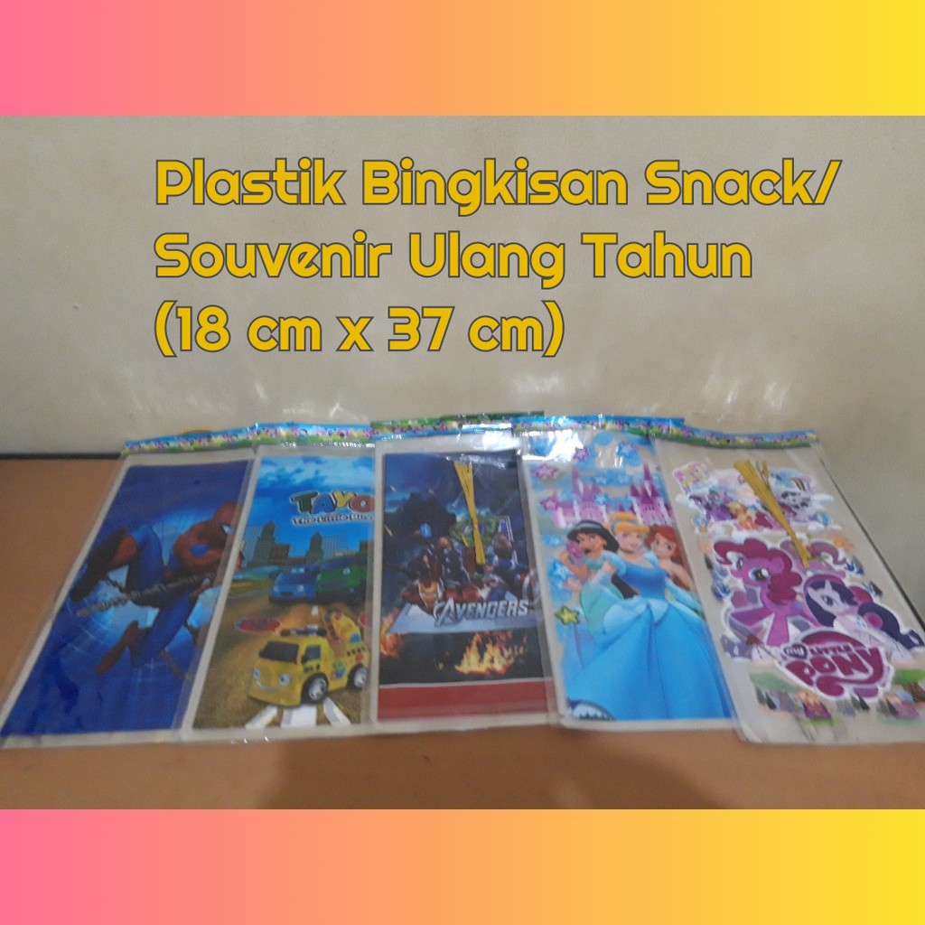 

1 pak isi 10 Plastik Bingkisan Snack/ Souvenir Ulang Tahun Anak Uk kecil (18 cm x 37 cm)
