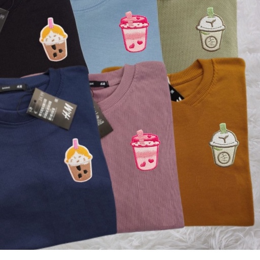 Baju Rib Wanita Lengan Panjang Basic Longsleeve Kaos Rajut gambar bordir / kaos cewek rajut lengan p