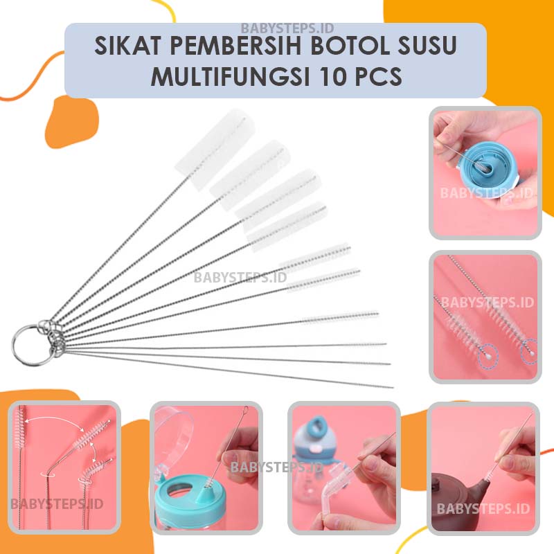 Sikat Pembersih Sedotan Botol Susu Bayi Panjang Pegangan Stainless Boba Dot Kawat Stenlis Bulu Leher