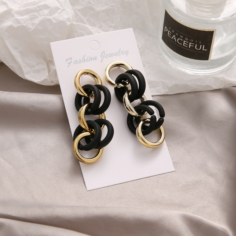 Anting Rantai Menjuntai Bentuk Geometris Bahan Akrilik Alloy Warna Hitam Gaya Punk Untuk Wanita
