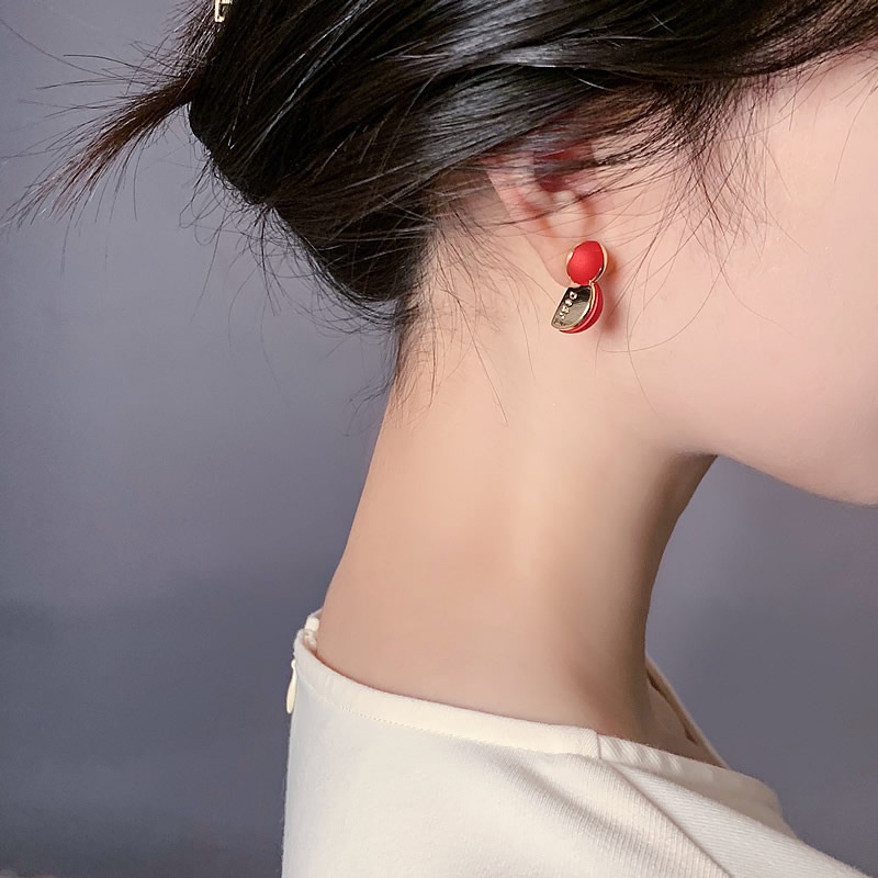 Anting Kait Silver Needle 925 Desain Bunga Merah Untuk Wanita