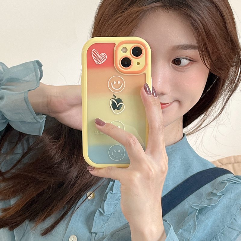 Soft Case Pelindung Kamera IPhone Xr Xs Max Ip Apple 11 12 13 Pro Max Motif Pelangi Senyum Untuk Wanita