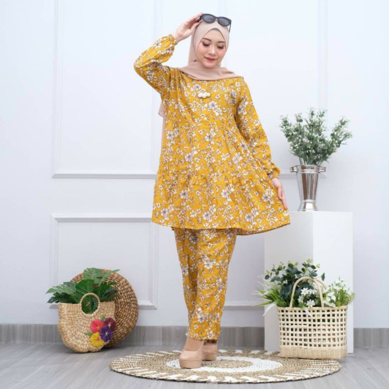 Tunik set rumbai-tunik set motif-tunik set murah-tunik set rayon viscose-Melati tunik set
