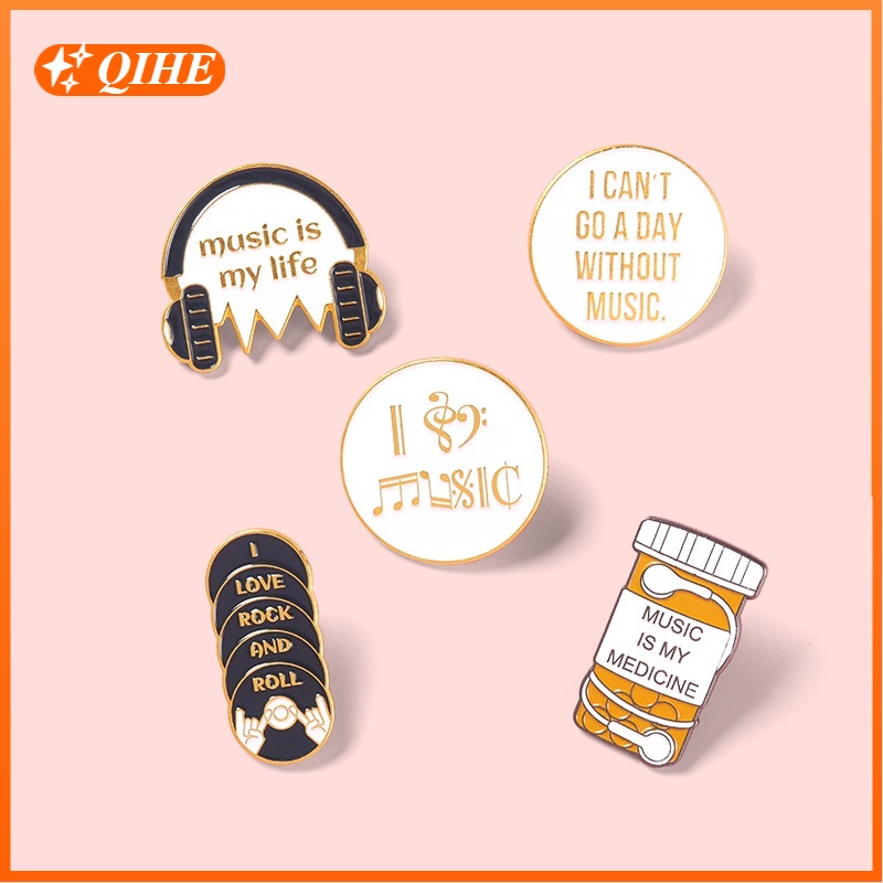 Bros Pin Enamel Desain Music Is My Obat Untuk Hadiah Teman