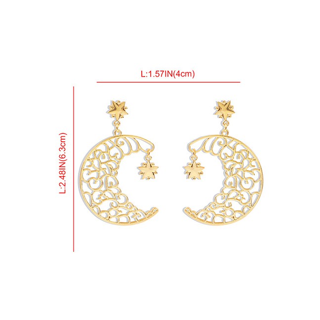 LRC Anting Tusuk Fashion Pentagram Moon Hollow Alloy Earrings K25891