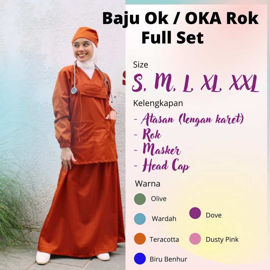 Baju Ok Oka Rok Full Set | Medical Scrub APD Perawat Dokter Petugas Medis