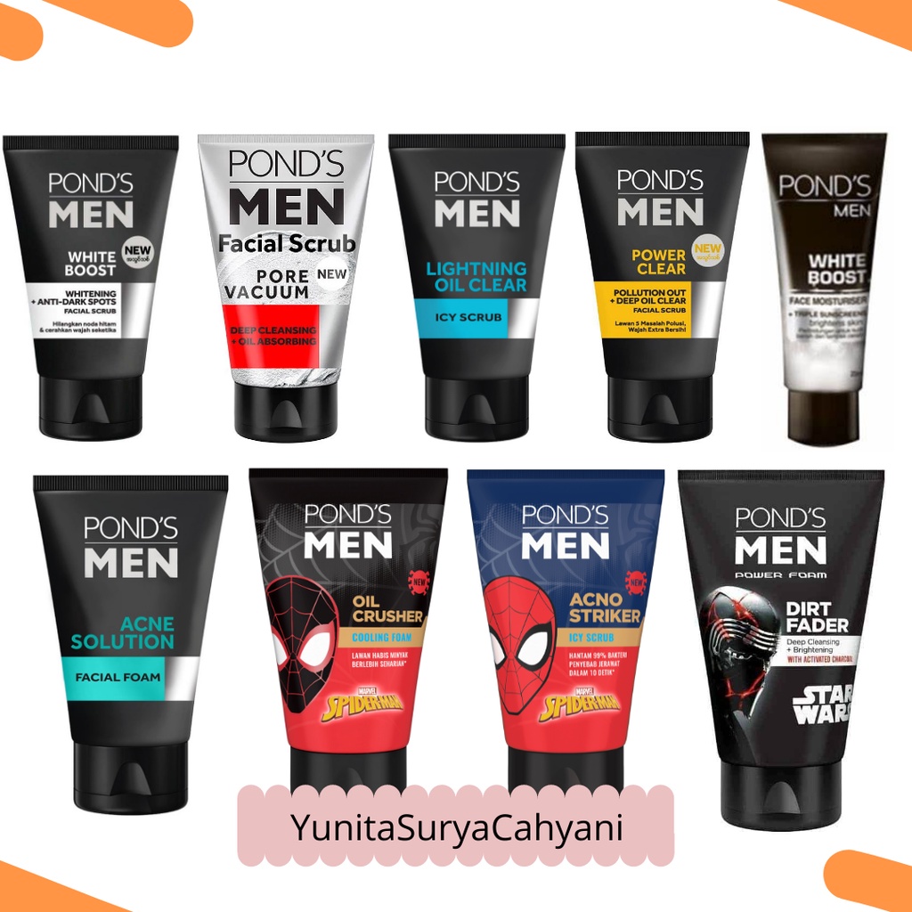 PONDS MEN FACIAL WASH BRIGHT BOOST SABUN MUKA PENCERAH 100G -Pore Vacuum Foam+Scrub, Acne Striker, O