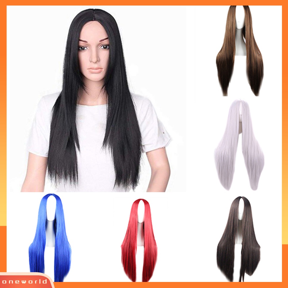 Wig Rambut Panjang Lurus Belah Tengah Warna Solid Untuk Cosplay Wanita