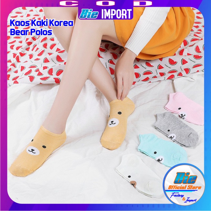 Kaos Kaki Korea Wanita Motif Bear Polos Impor Best Seller