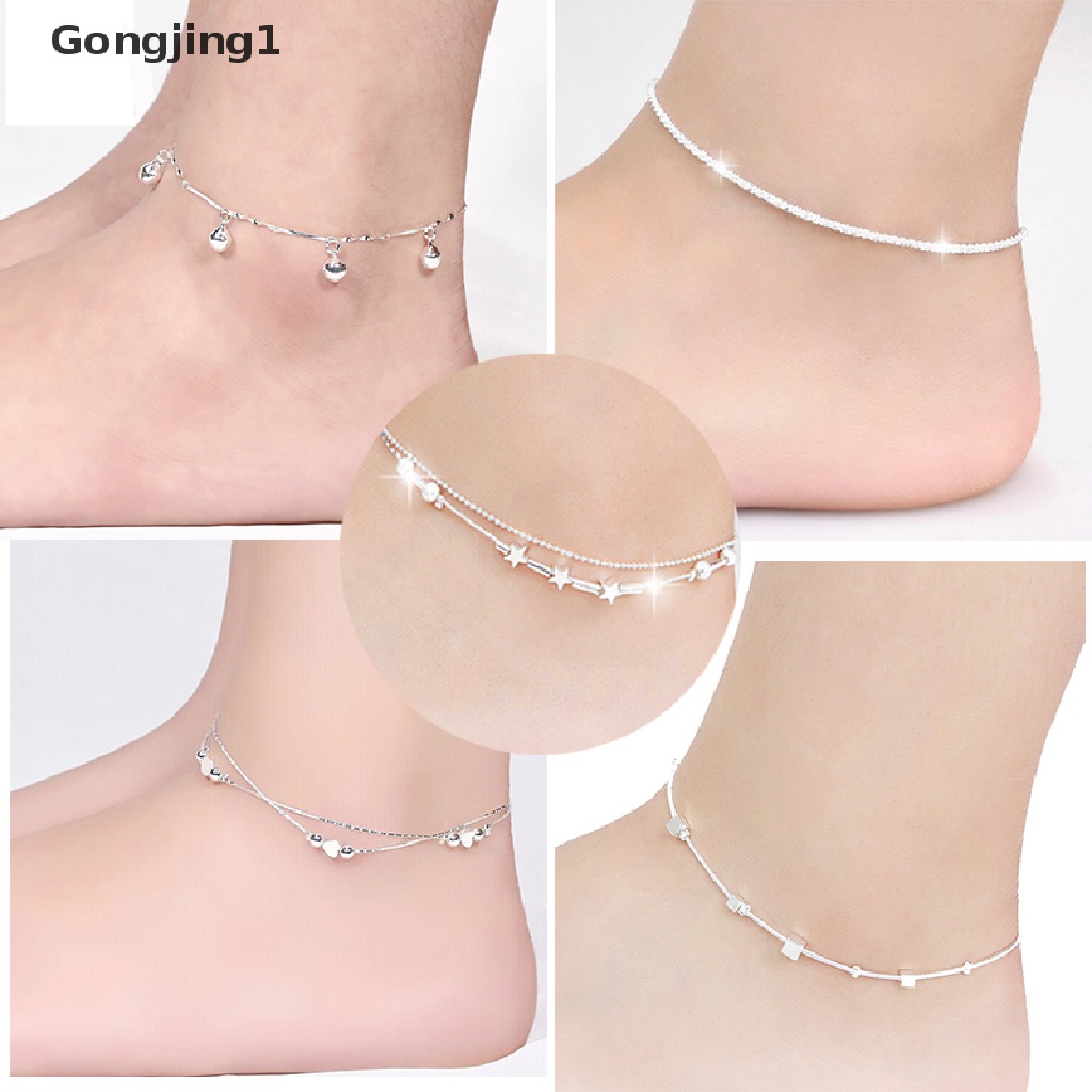 Gongjing1 Gelang Kaki Tali Rami Lapis Silver 925 Untuk Wanita