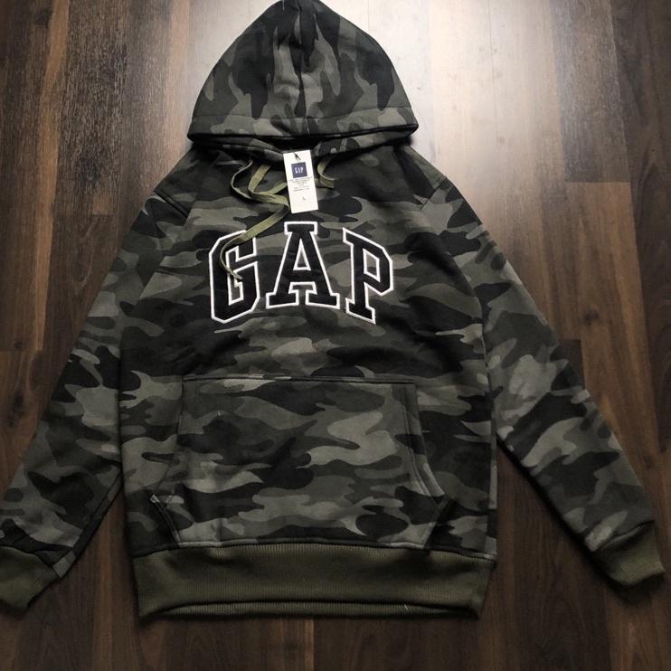 Paling Diminati Sweater Hoodie GAP Bordir Camo Hijau Army Import Full Tag Wash + Label Mirror
