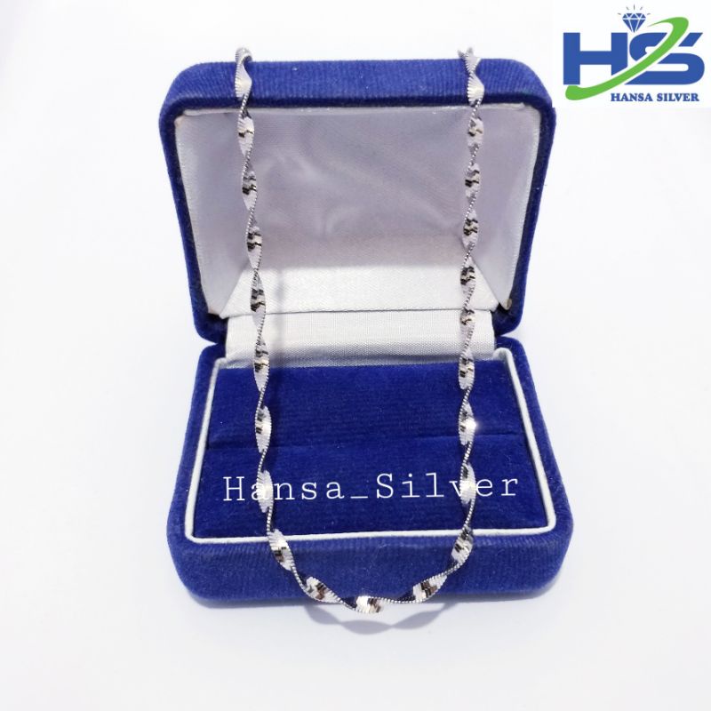 Kalung Perak Pria Wanita Silver Asli 925 Lapis Emas Putih Model Borsalino 45Cm - Kalung Wanita Anti Karat