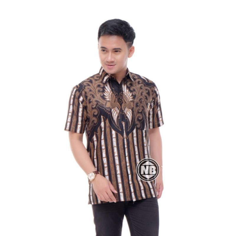 Hem batik pria Pekalongan tradisional elegan keren coklat hitam lurik variasi AY
