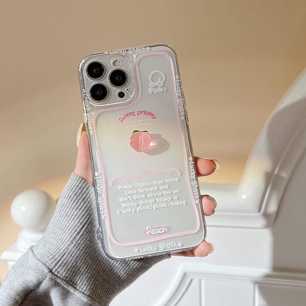 Soft Case TPU Transparan Motif Peach 3D Untuk Iphone 7 8 PLUS X XR XS 11 12 13 14 MINI PRO MAX SE 2020