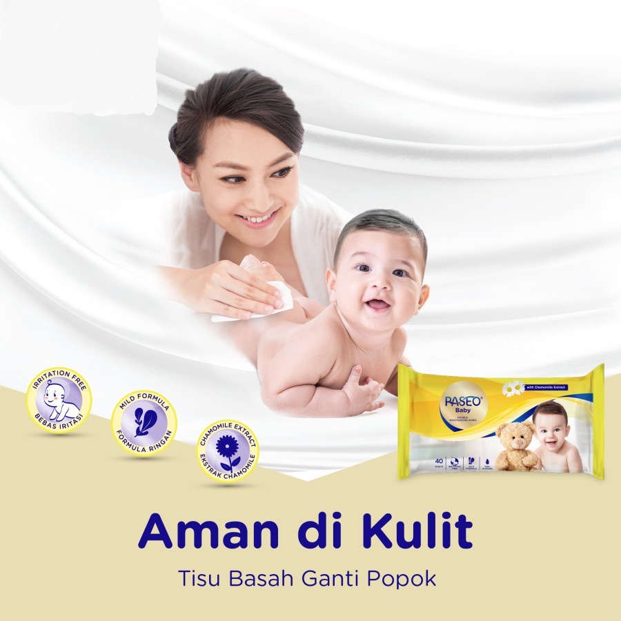 TISSUE BASAH BAYI PASEO CHAMOMILE BABY WET TISU 2 PACK 50's