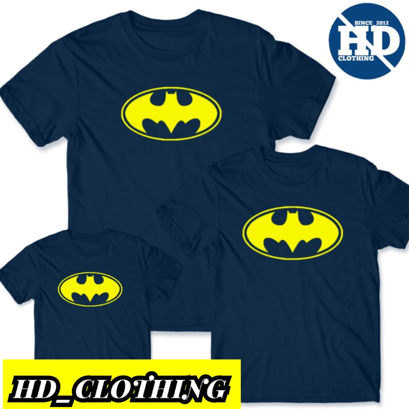 Kaos Couple Keluarga Superhero Motif Logo Batman, Cotton combed 30s