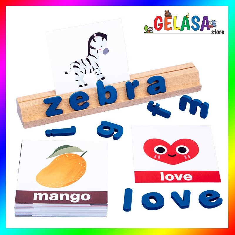 Gelasa Mainan kayu anak Alphabet Card Game