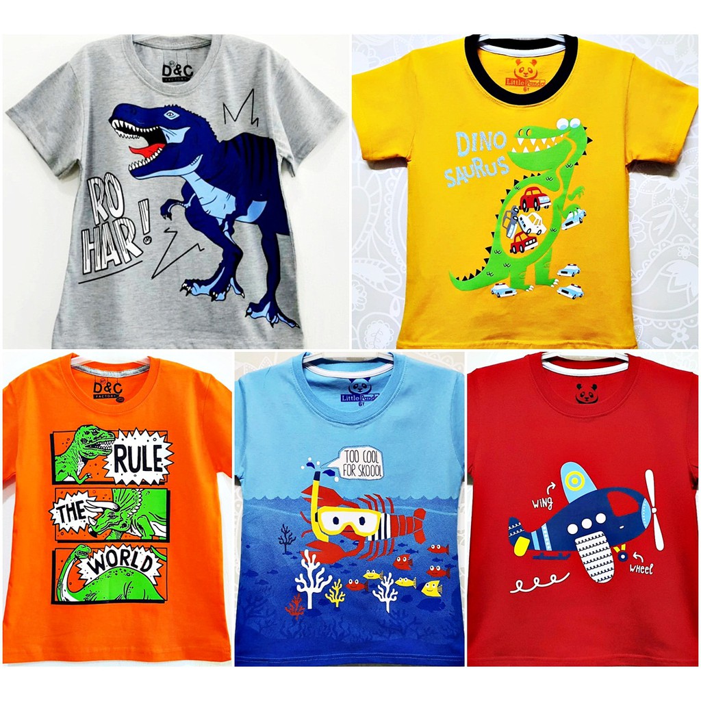  Baju  Kaos anak  laki laki  umur 1 10  tahun  Motif Dino Abu 