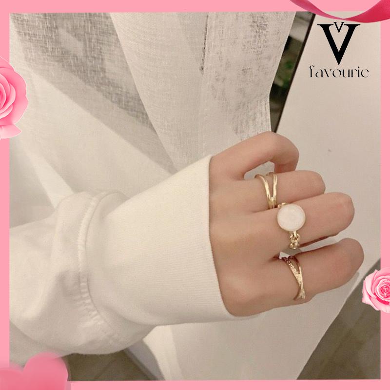 [COD]Cincin Retro Set Aksesoris Cincin Wanita Tiga-dalam-satu yang Dapat Disesuaikan-FA