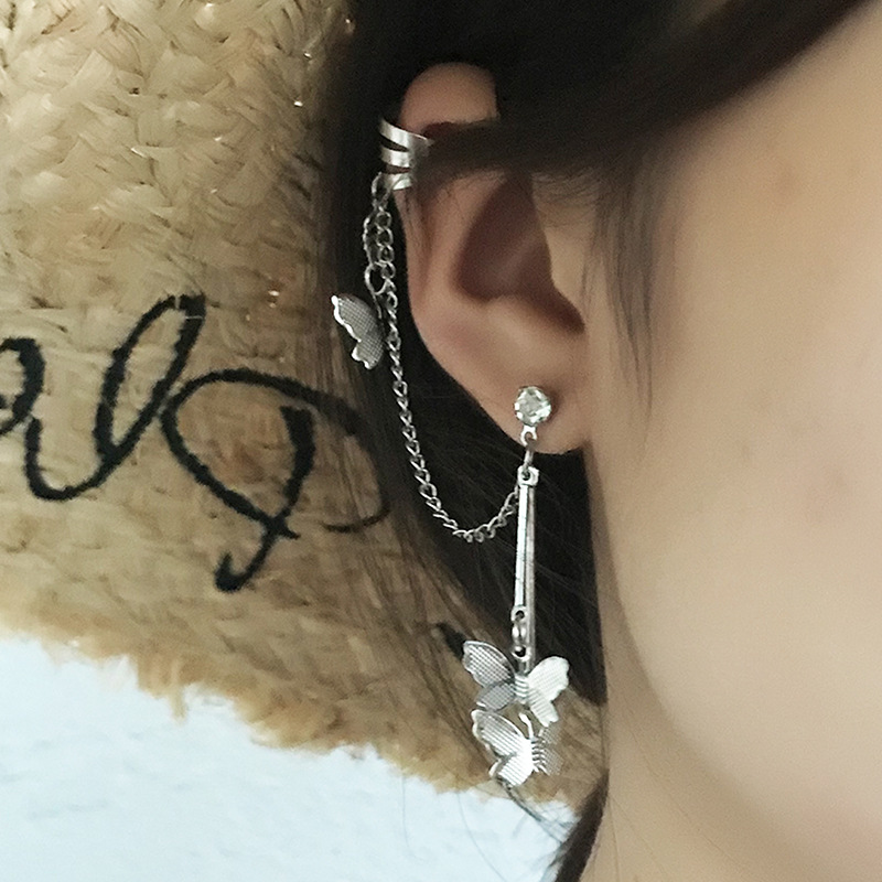 Anting Kait Klip Telinga Bentuk Kupu-Kupu Geometris Bahan Stainless Steel Untuk Wanita