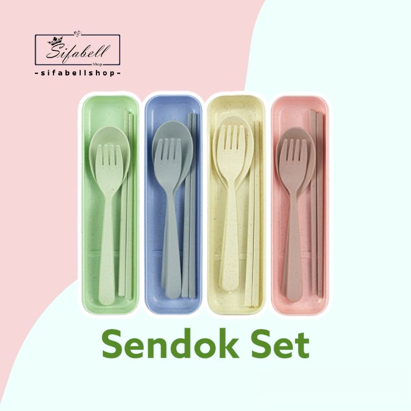 Sendok Garpu Sumpit Portabel Set 3in1 Alat Makan Bahan Jerami Gandum