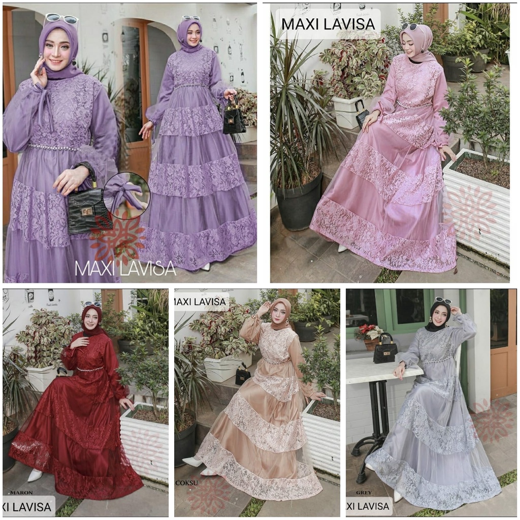 FASHION BUSANA WANITA DRESS MAXI LAVISA BRUKAT EDHM