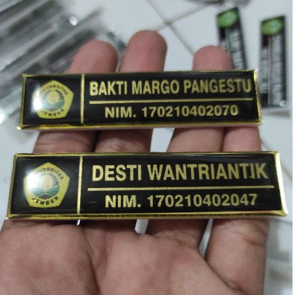 Name Tag Papan Nama Nama dada Gold Name Emas dan Silver Akrilik Full Body dan List Gold Premium