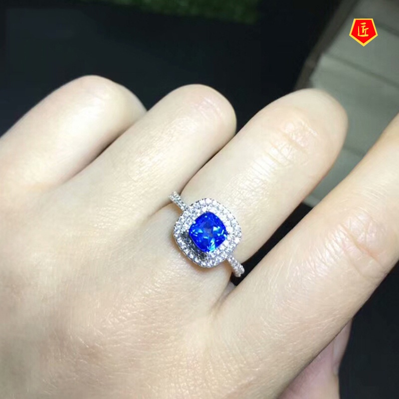 [Ready Stock]S925 Silver Blue Topaz Gemstone Ring