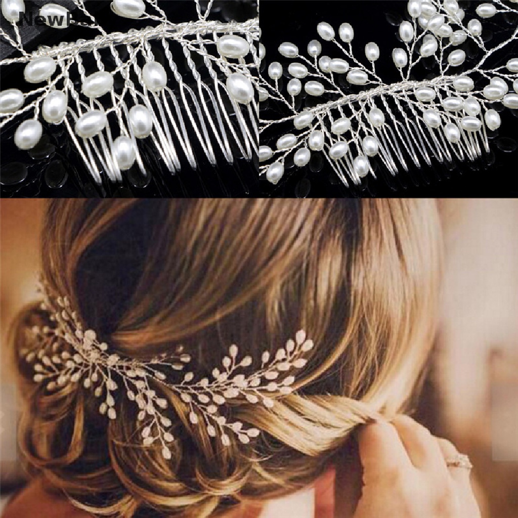 NewBaby Luxury Vintage Bride Hair Accessories Handmade Pearl Wedding Jewelry Comb ID